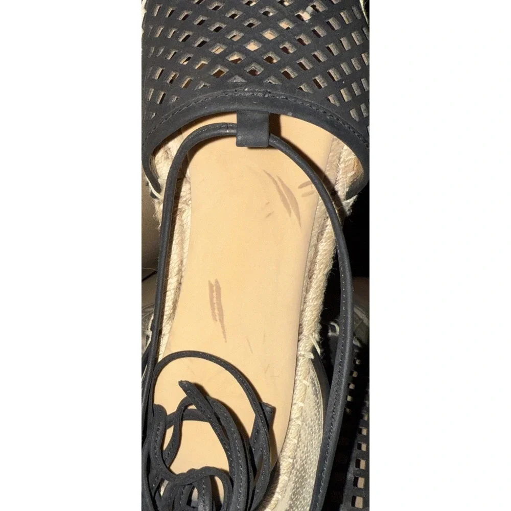 Frye Leo Lace Up Espadrilles Flats Perforated‎ Black Leather Size 7.5